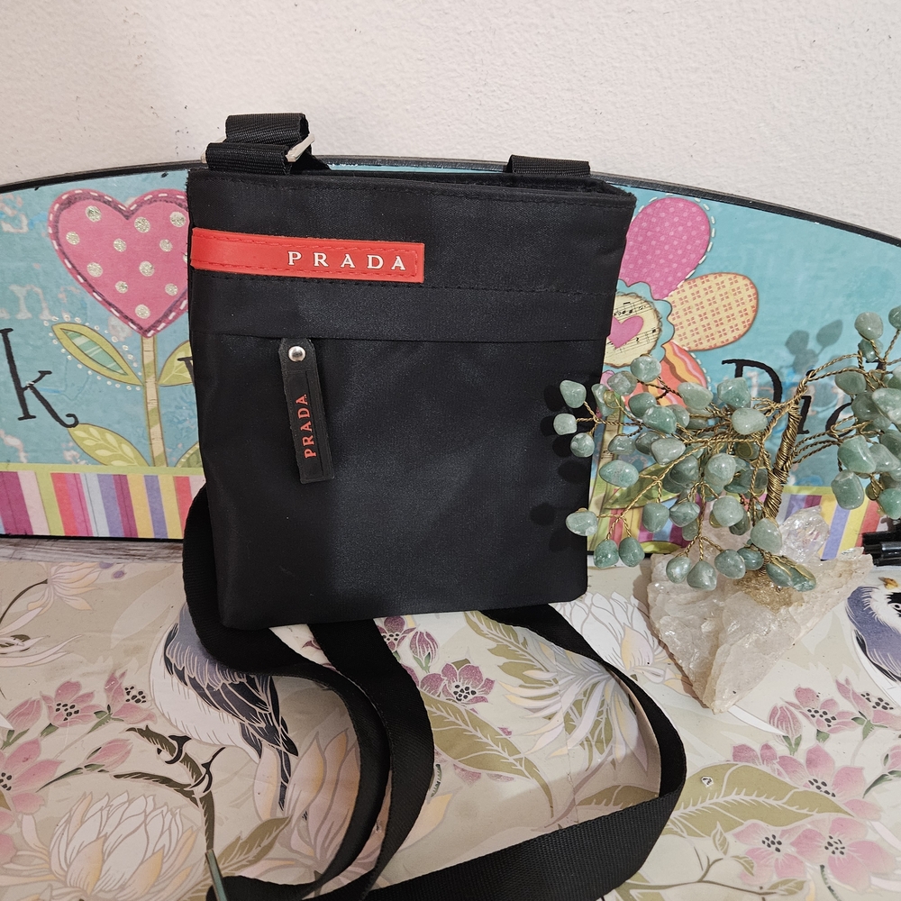 Prada Black Nylon Crossbody Bag with Red Accent